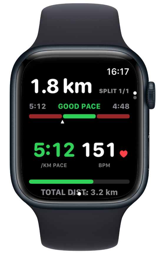 Vanoor Apple Watch live pacing target screen